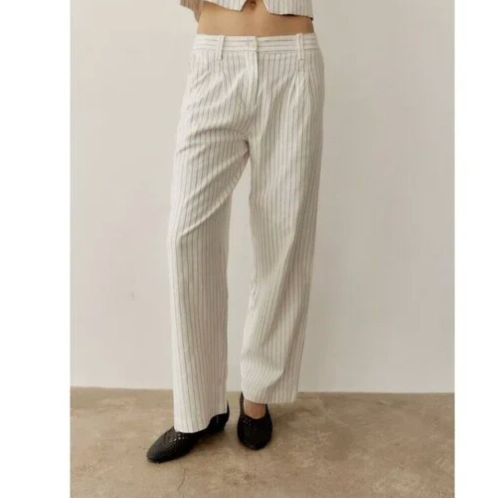 ALL:ROW The Frances Pants (3-2-1) Linen Blend Stripe Trousers size large
